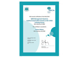 IRCA 審核心員培訓(xùn)授權(quán)證書