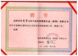 長(zhǎng)年顧問證書